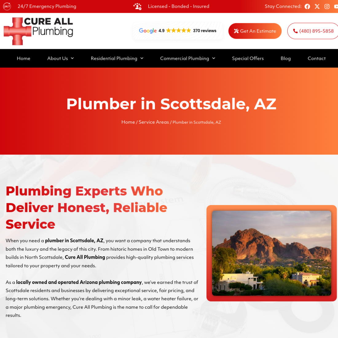 Cure All Plumbing desktop view