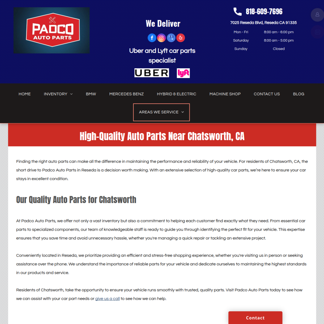 Padco Auto Parts desktop view