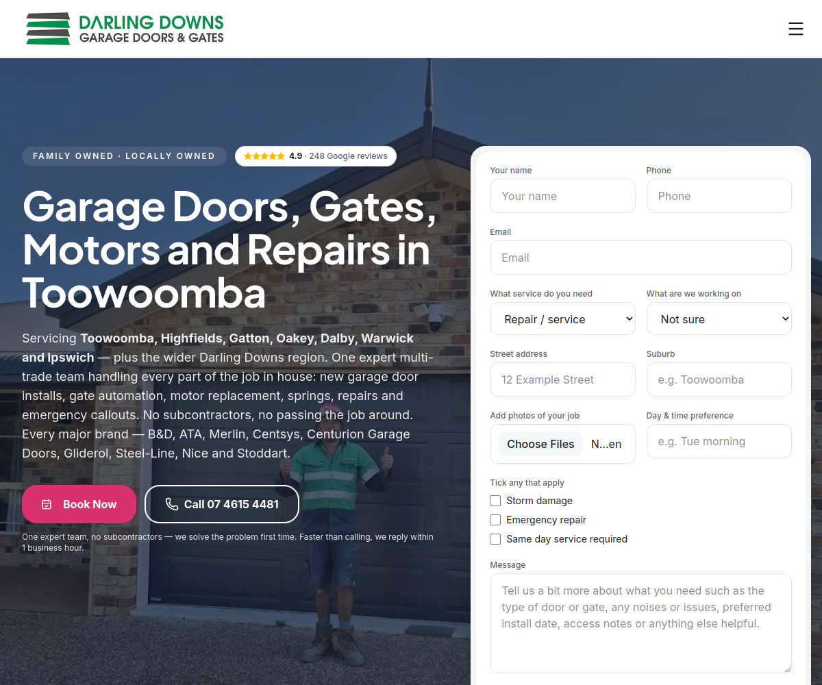 Darling Downs Garage Doors & Gates website screenshot