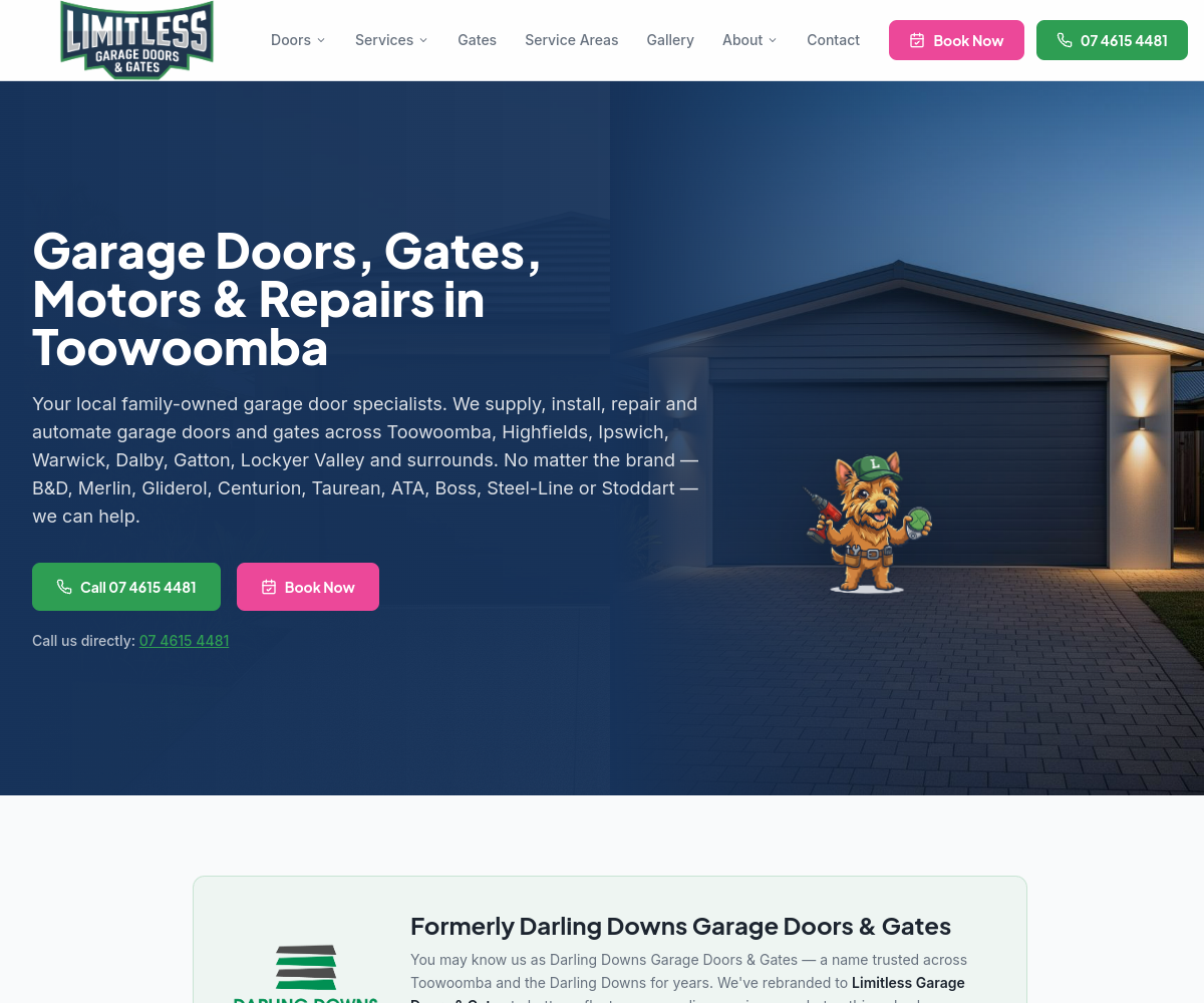 Limitless Garage Doors & Gates website screenshot