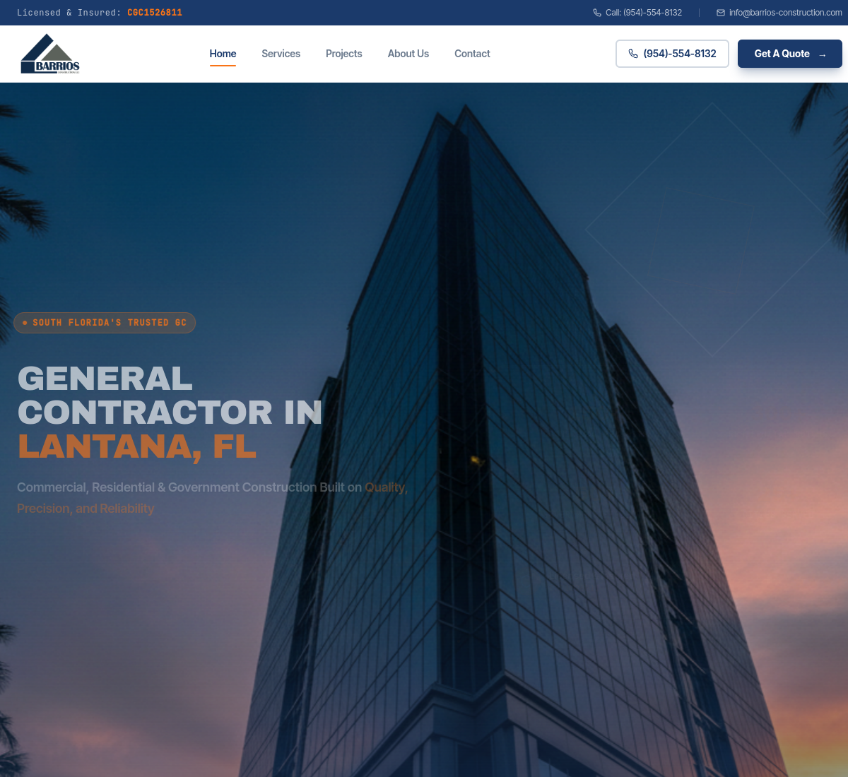 Barrios Construction website