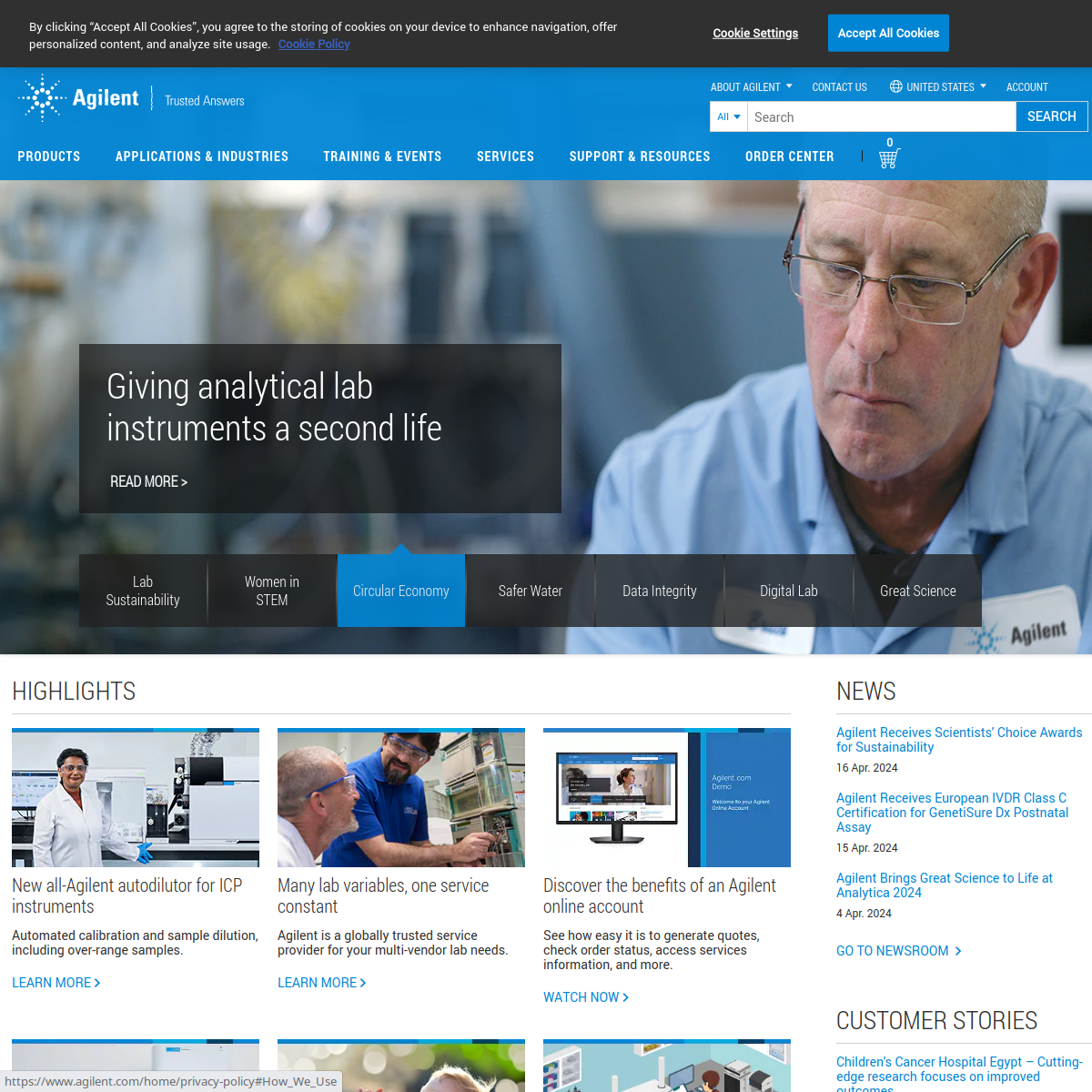Agilent Technologies Website Preview
