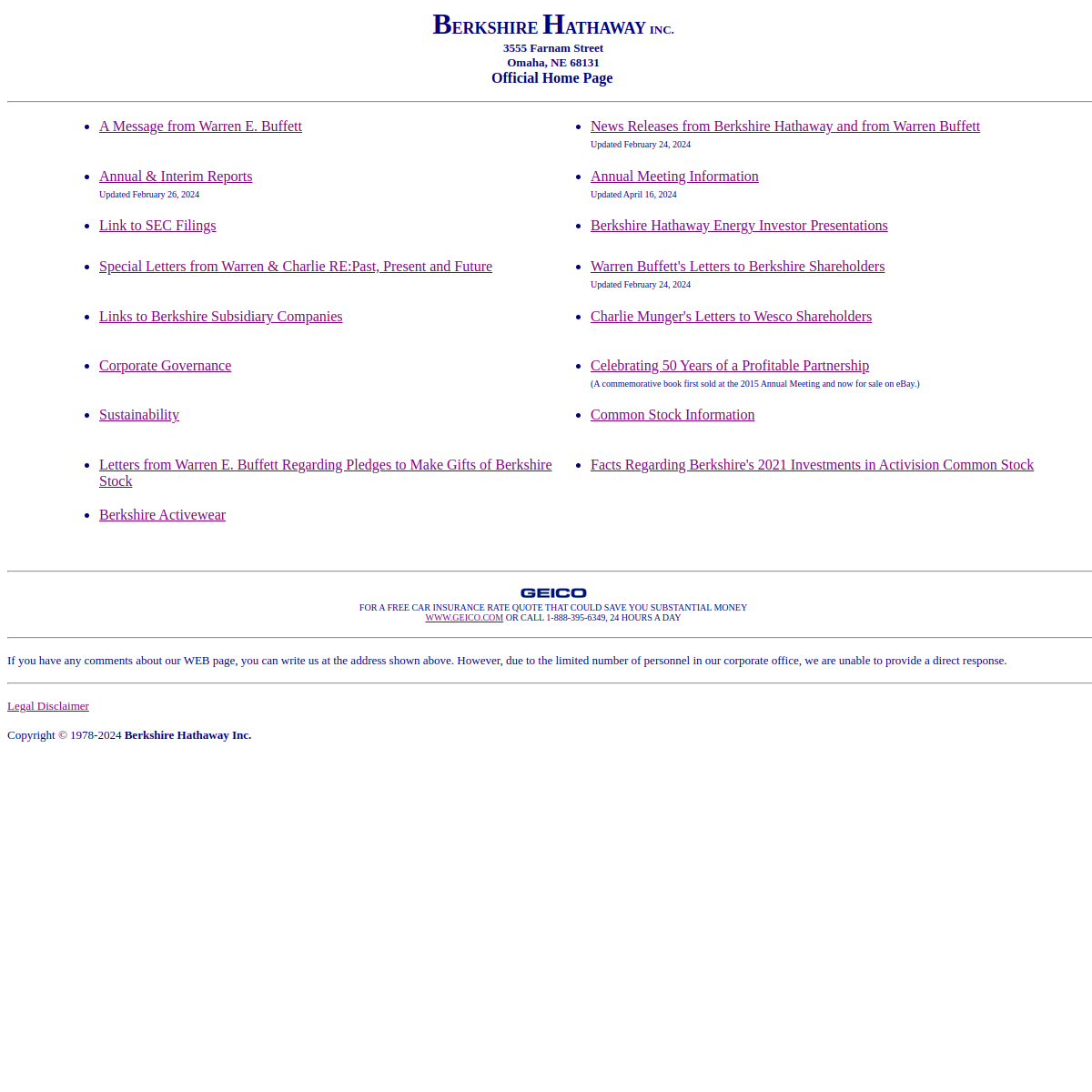 Berkshire Hathaway Website Preview