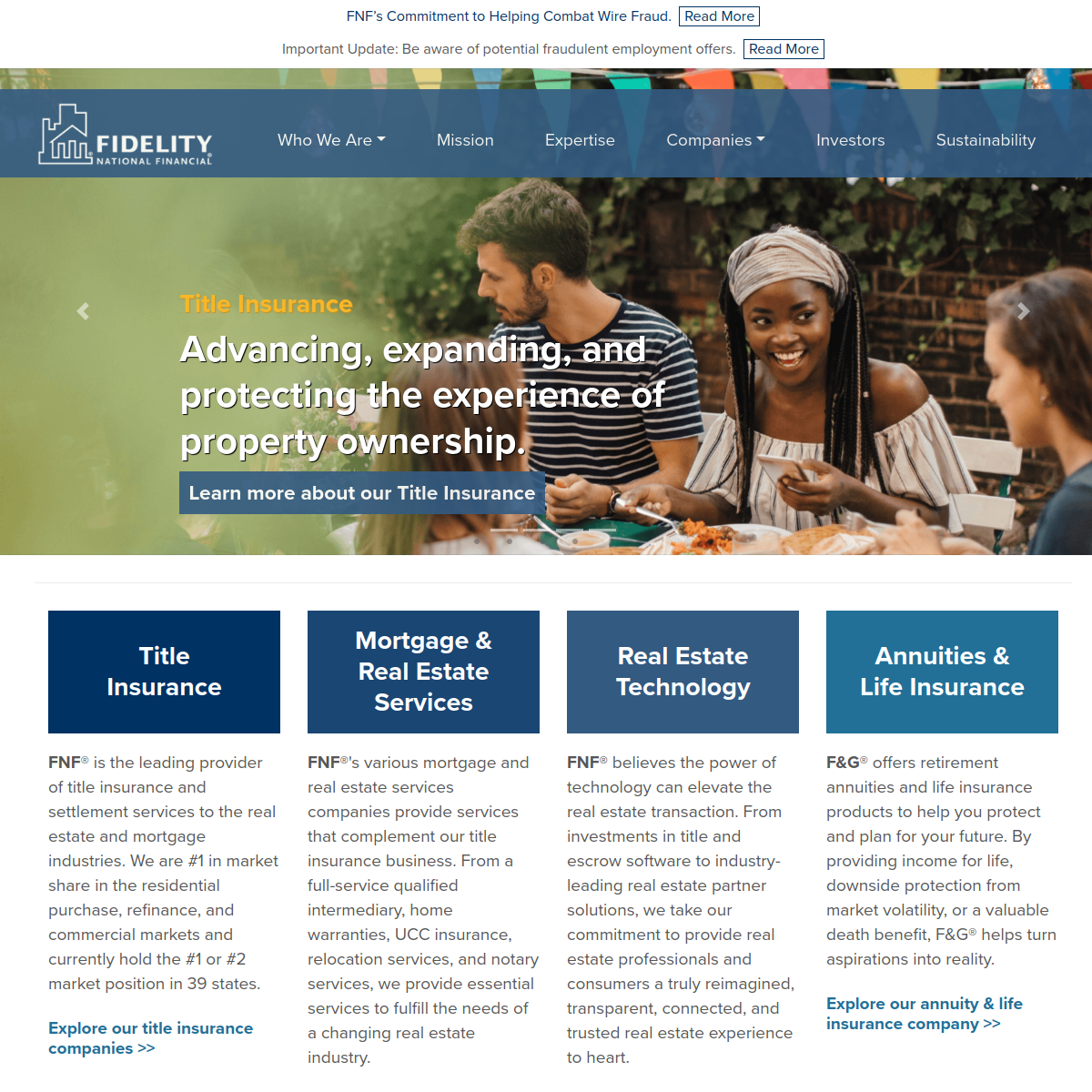 Fidelity National Financial Website Preview