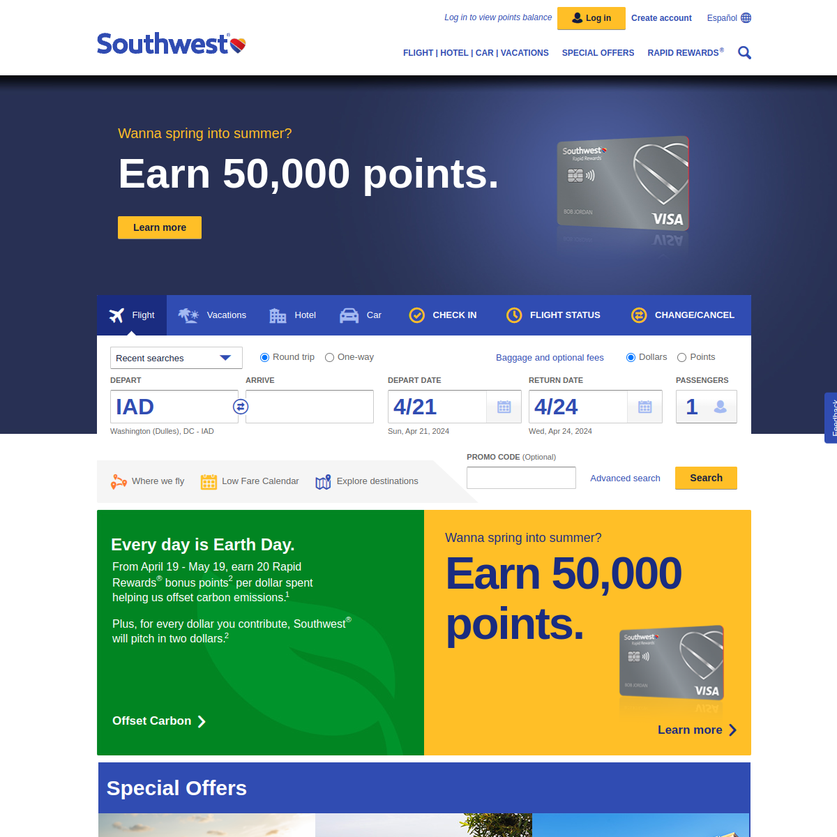 Southwest Airlines Website Preview