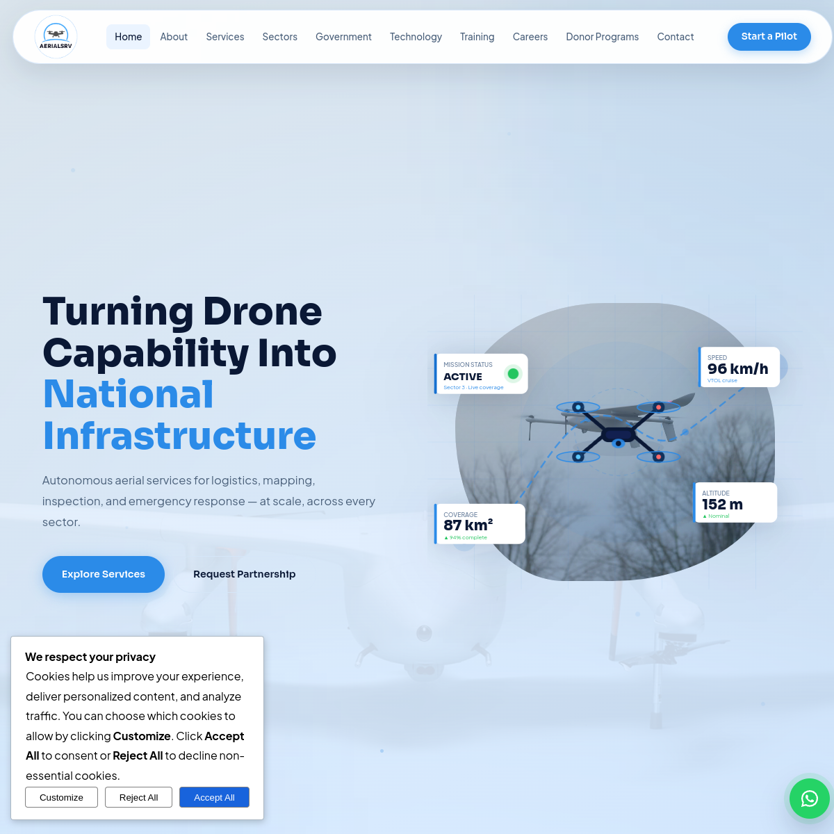 Aerial SRV website screenshot