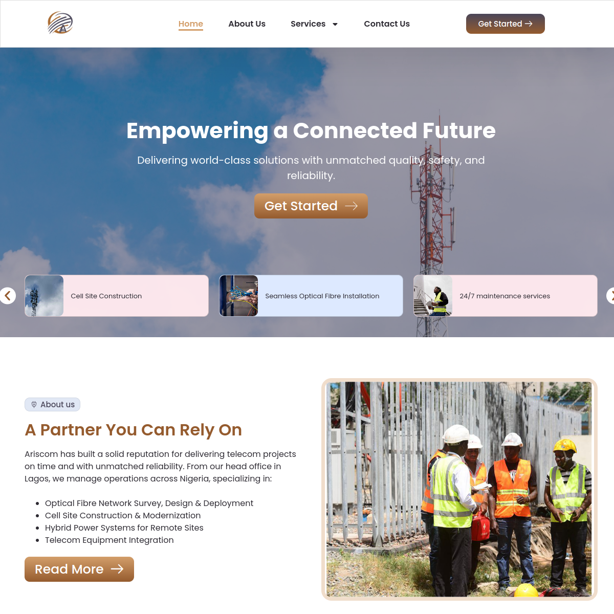 Ariscom Services website screenshot