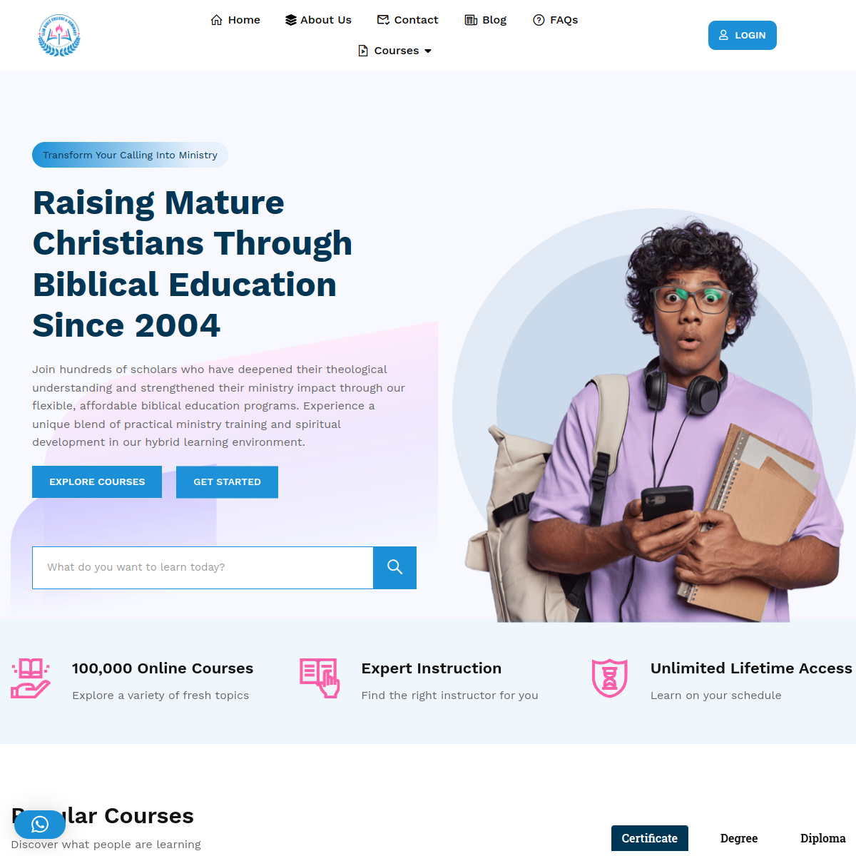 Elim Bible School website screenshot
