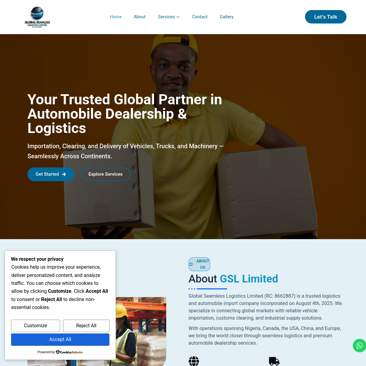 Global Seamless Logistics Ltd website screenshot
