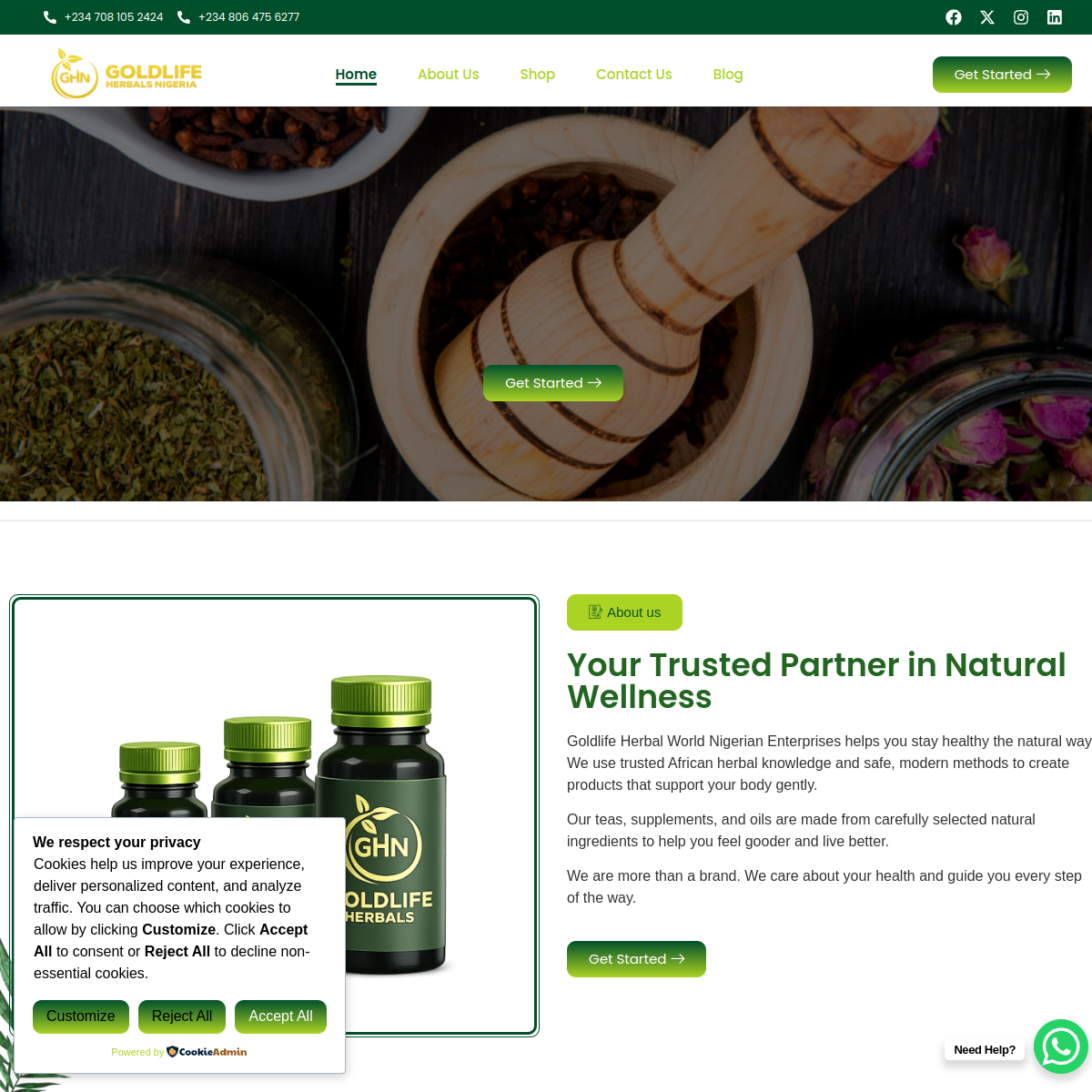 Goldlife Herbal website screenshot