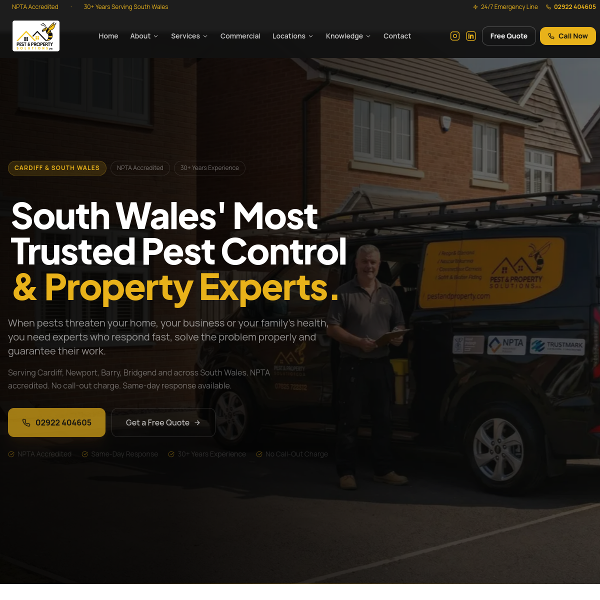 Pest & Property Solutions website homepage