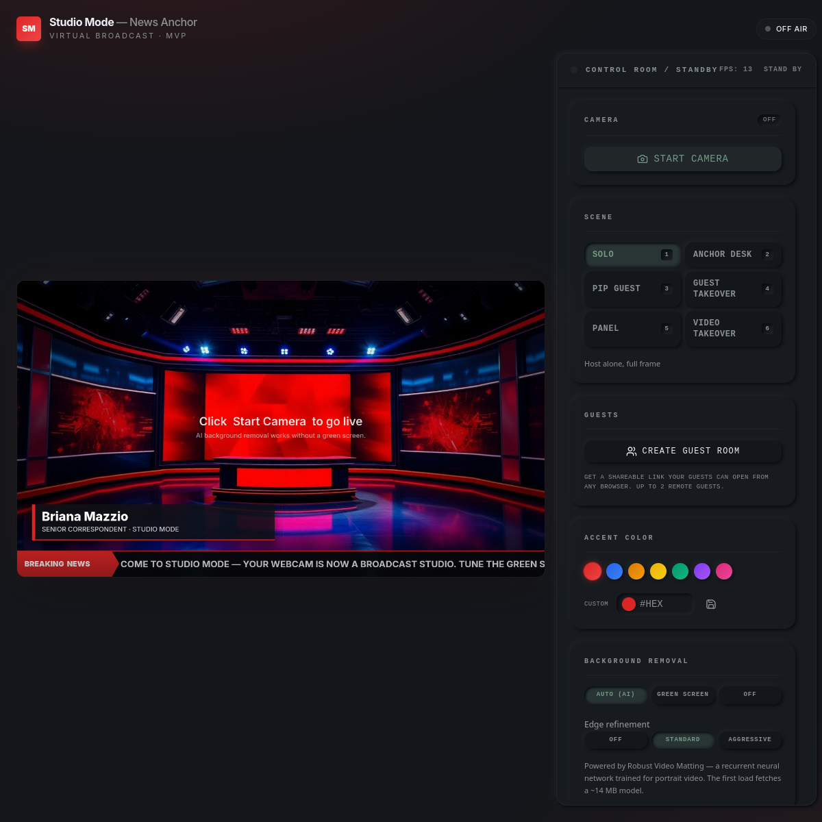 Broadcast Studio — live site screenshot