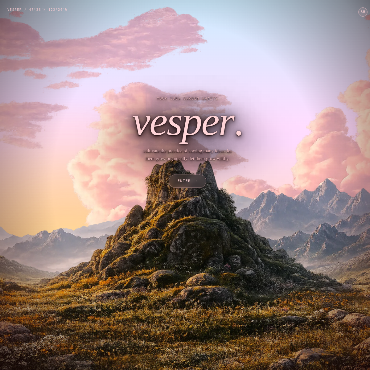 Vesper Idea Garden — live site screenshot