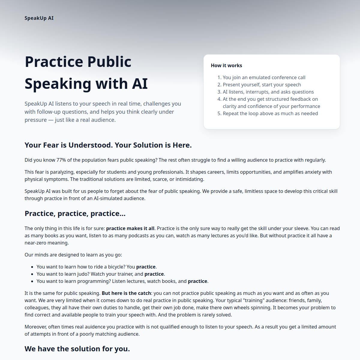 AI Audience Platform for Practicing Public Speaking