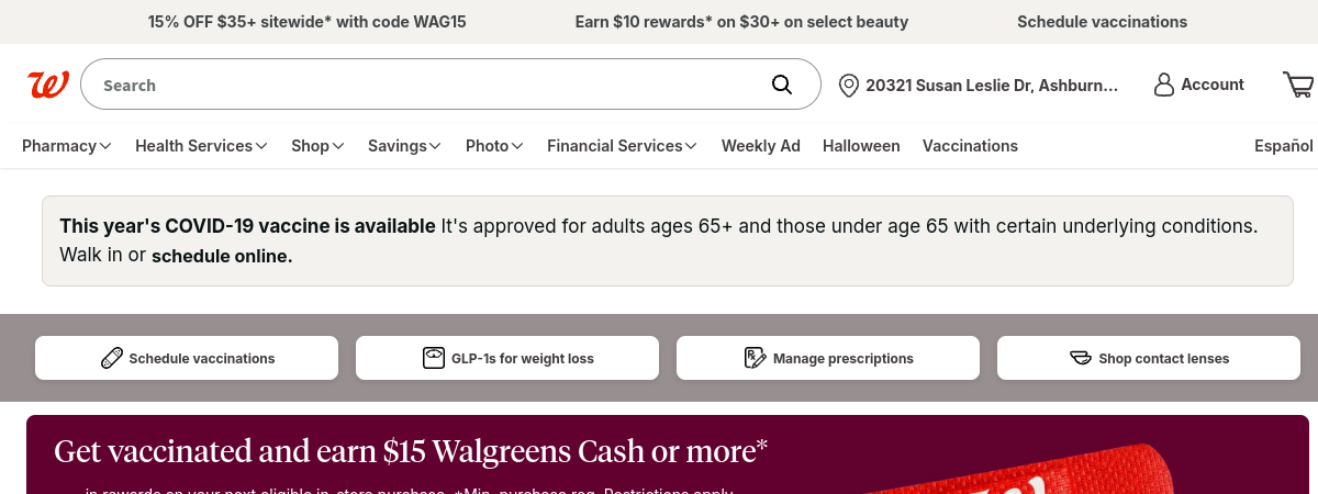 Walgreens website preview