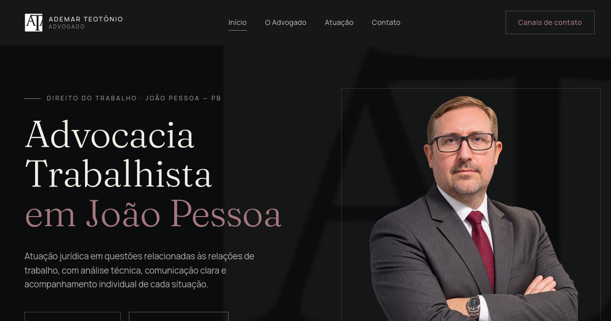 Site institucional para advogado trabalhista — Ademar Teotônio