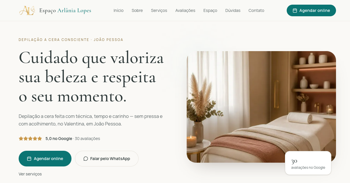 Site para profissional de estética — Arlânia Lopes