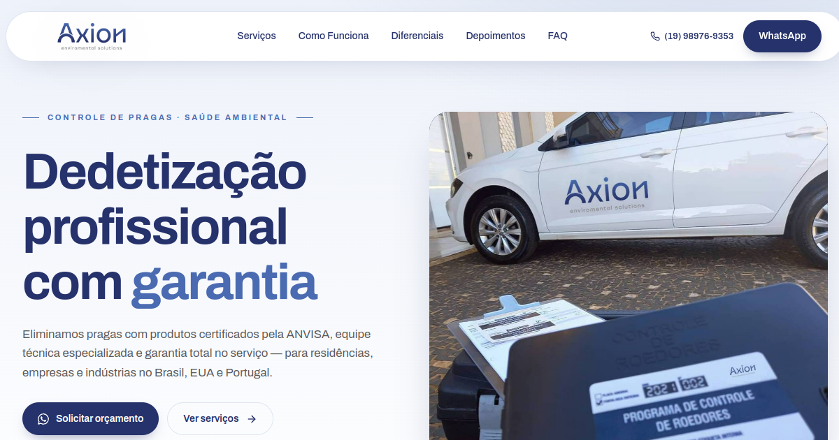 Ajuste visual completo em site WordPress com dev anterior reprovado: o case da Axion Environmental