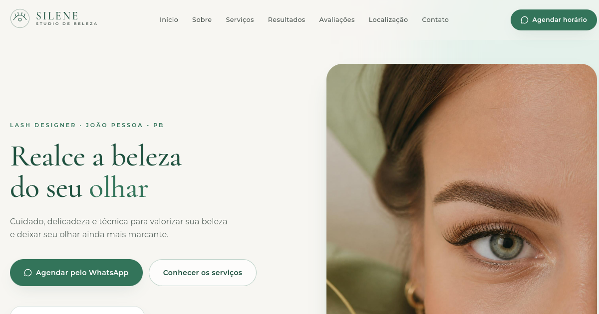 Site para estúdio de lash design — Silene Studio