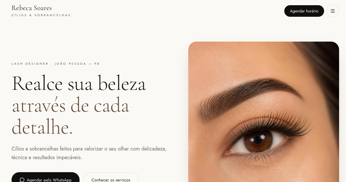 Landing page com galeria de trabalhos — Rebeca Soares Lash Designer