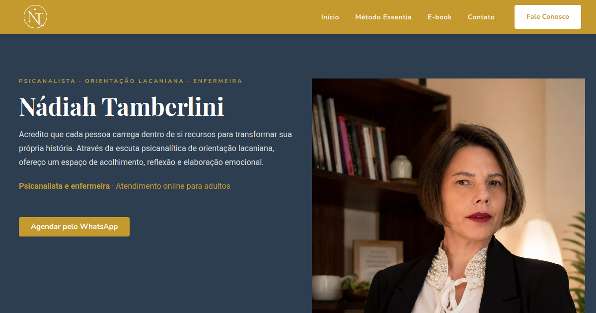 Site com identidade clínica e voz autoral para a psicanalista Nádiah Tamberlini