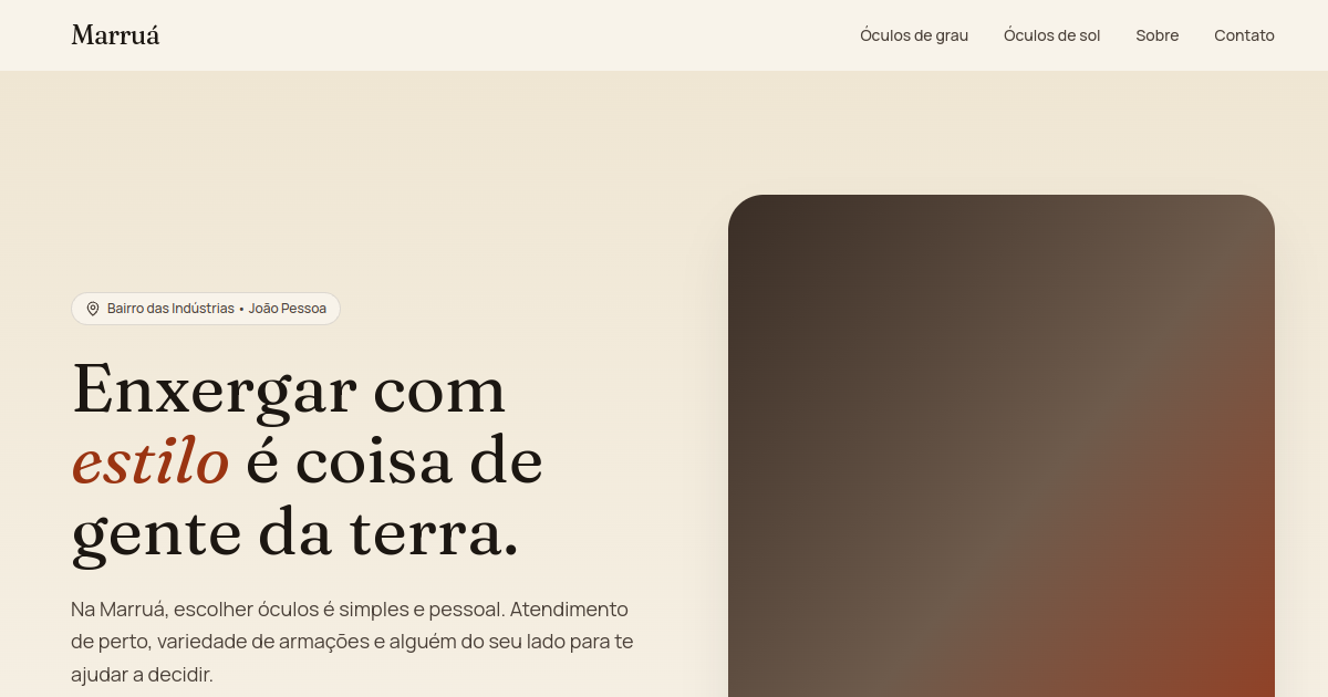 Site com catálogo de produtos e quiz de estilo — Ótica Marruá