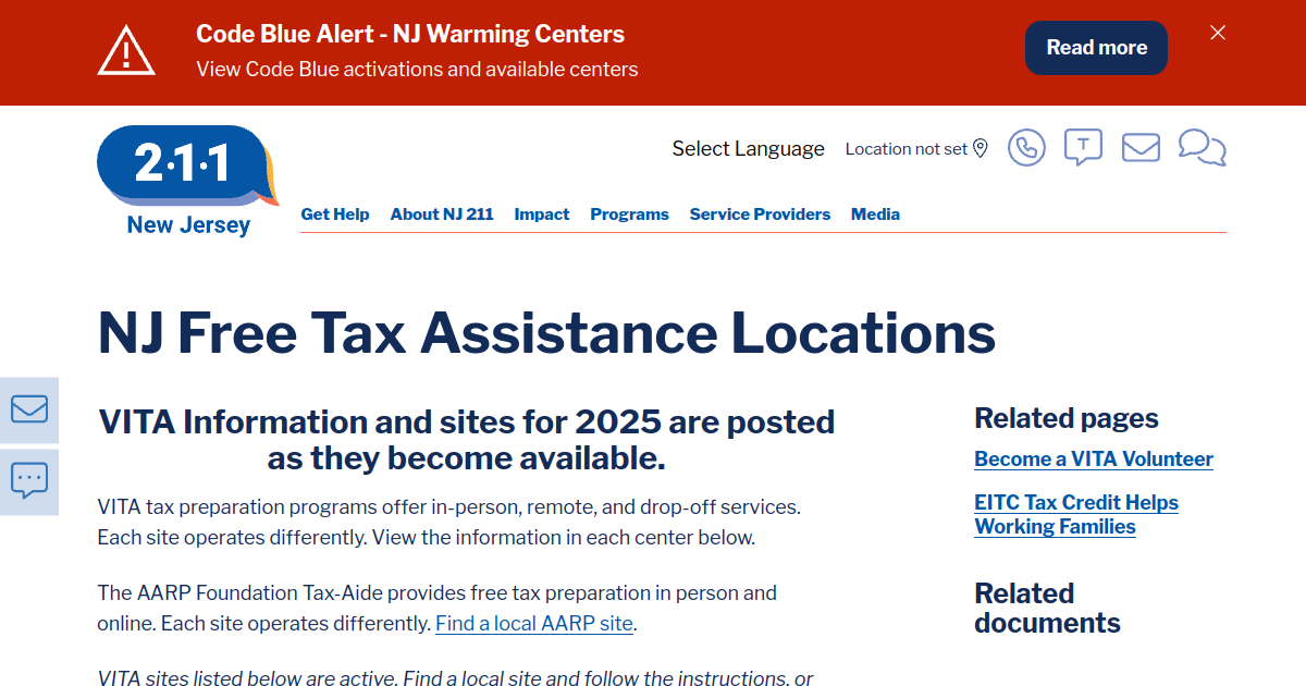 NJ Free Tax Assistance Locations NJ 211