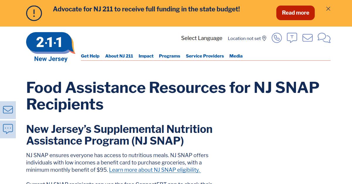 Food Assistance Resources for NJ SNAP Recipients NJ 211