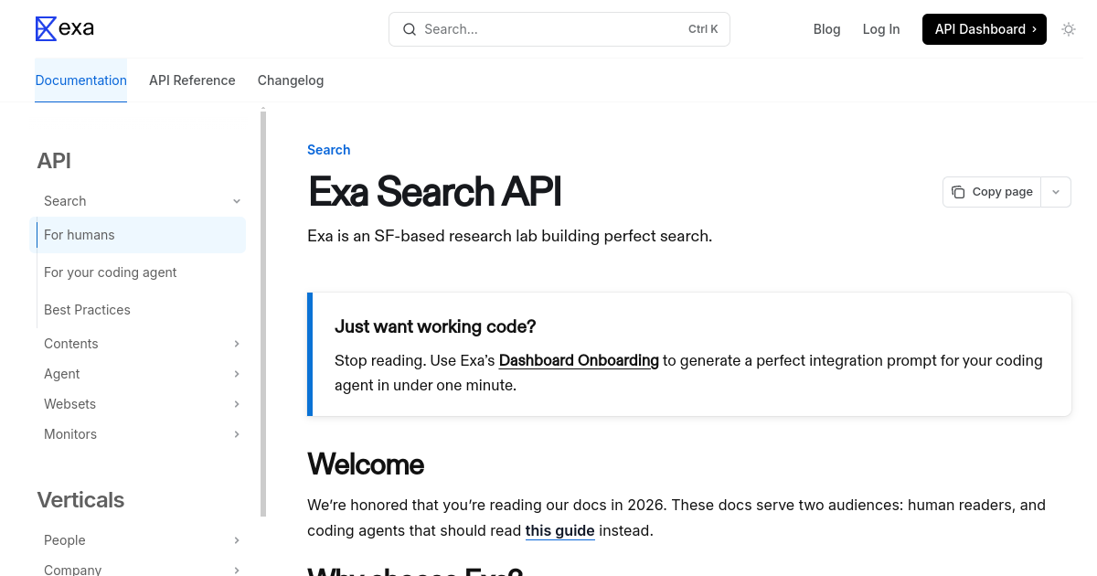 Exa Search API screenshot