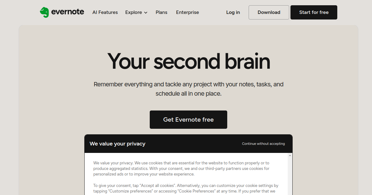 Evernote screenshot