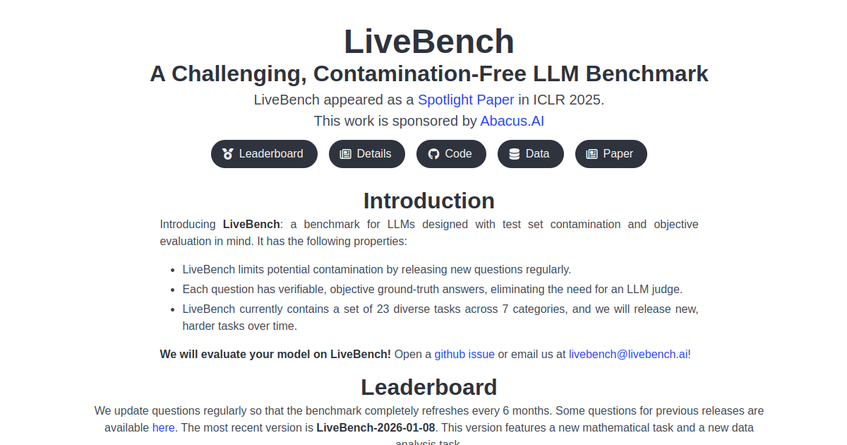 LiveBench screenshot
