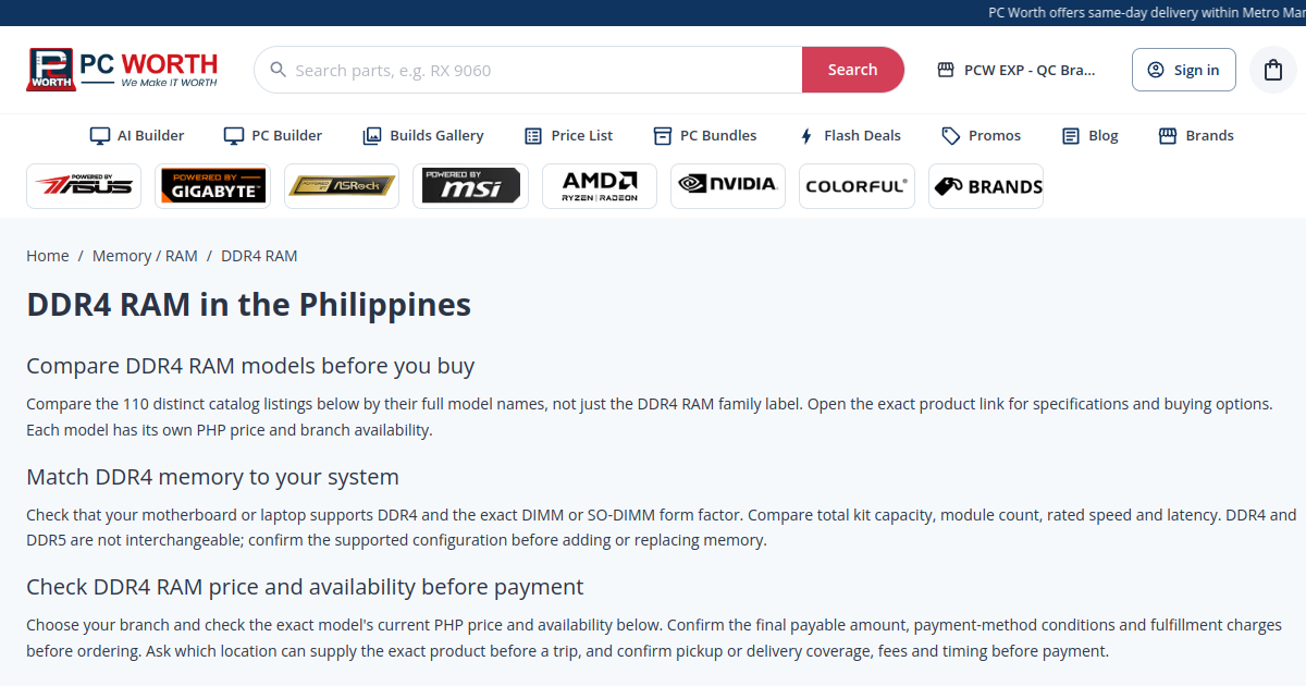 DDR4 RAM Price Philippines | Buy Memory / RAM | PC Worth