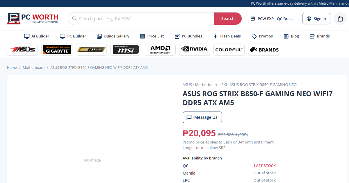 ASUS ROG STRIX B850-F GAMING NEO WIFI7 DDR5 ATX AM5 | PC Worth
