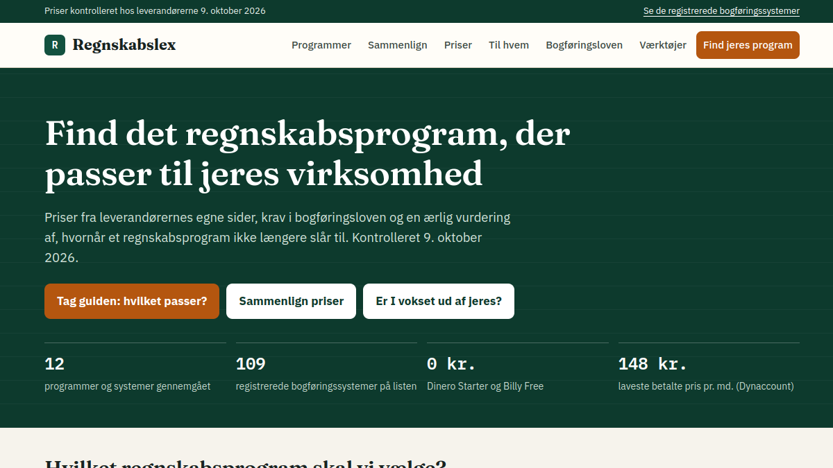 Bedsteregnskabsprogram.dk - screenshot