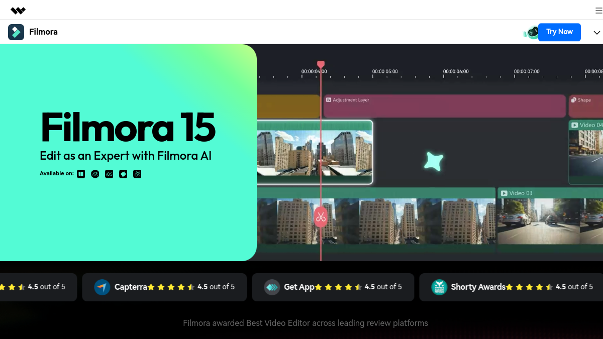 Capture de la page d'accueil de Filmora en 2026