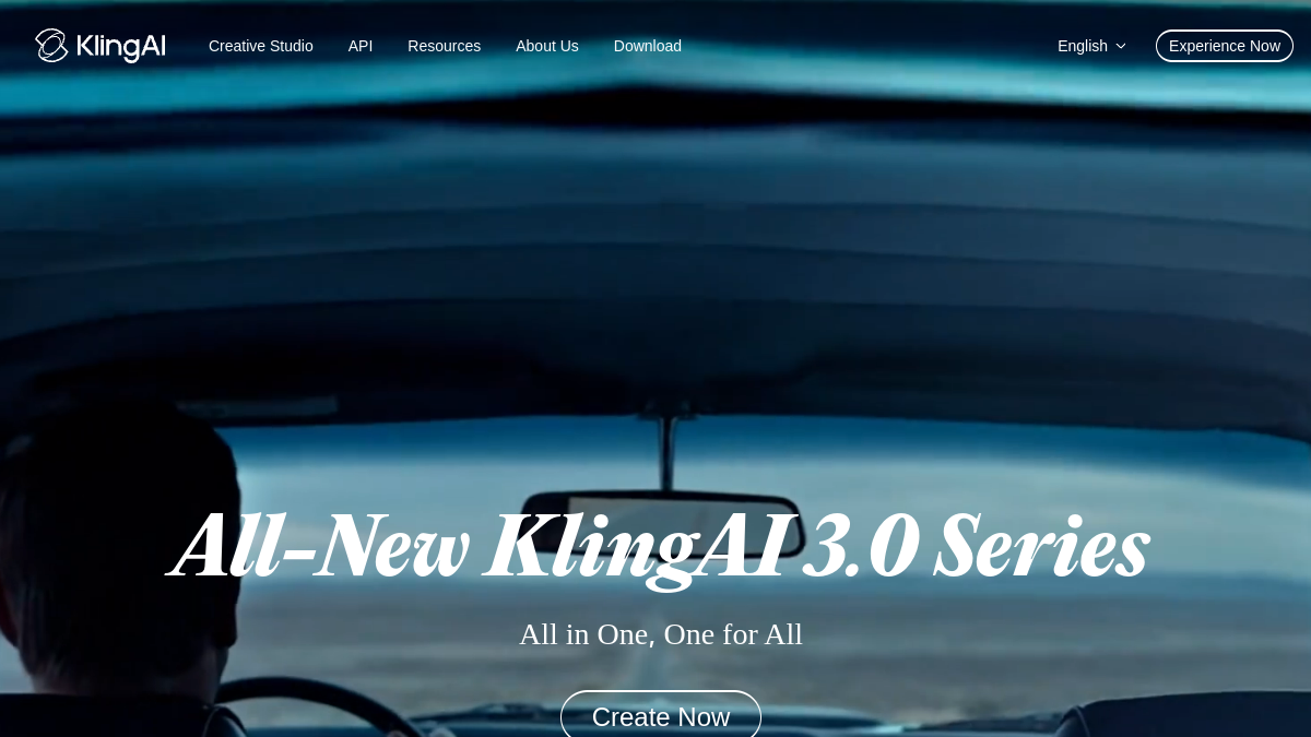 Capture d'écran de la page d'accueil de Kling AI en 2026