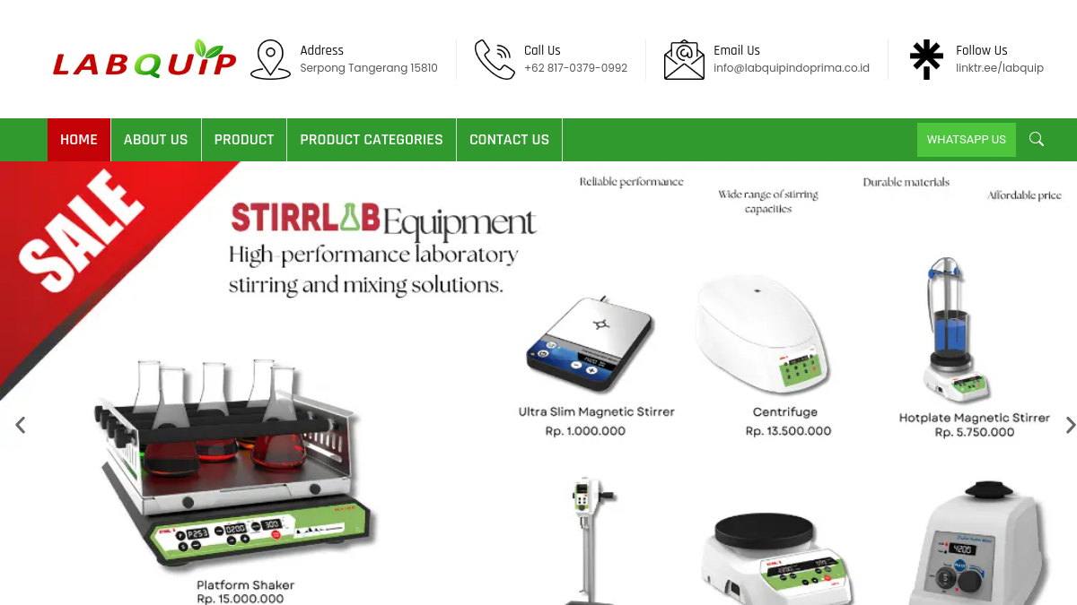 Screenshot website labquipindoprima.co.id
