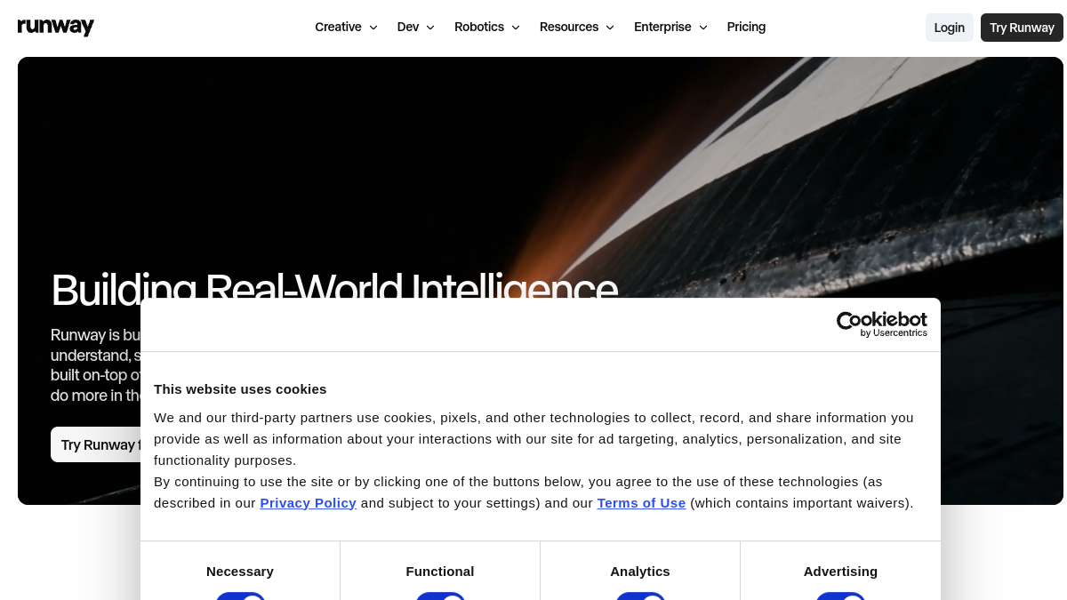 Capture de la page d'accueil de Runway en 2026
