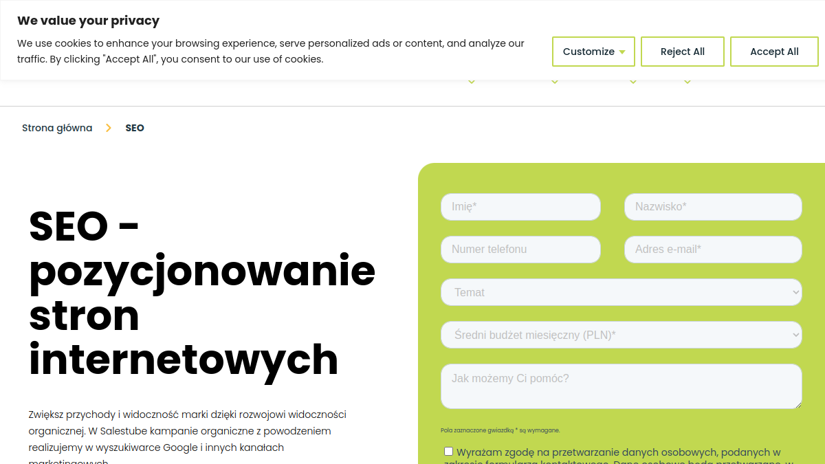 SalesTube – zrzut oficjalnej strony internetowej