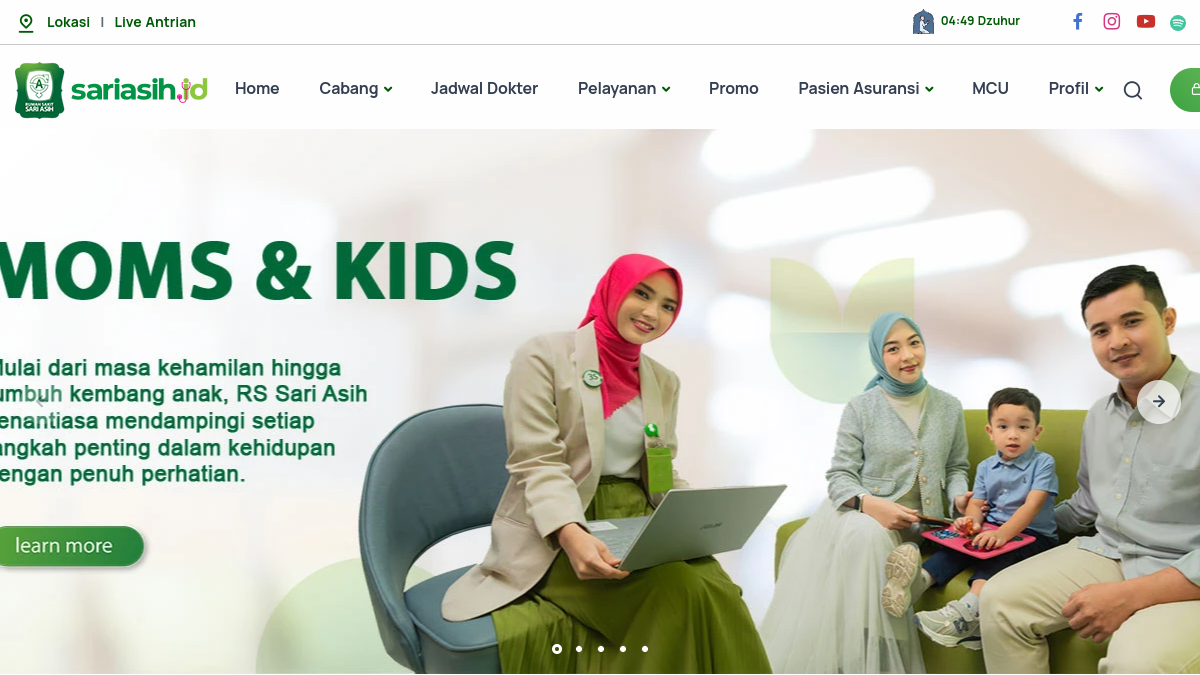 Screenshot website Sari Asih