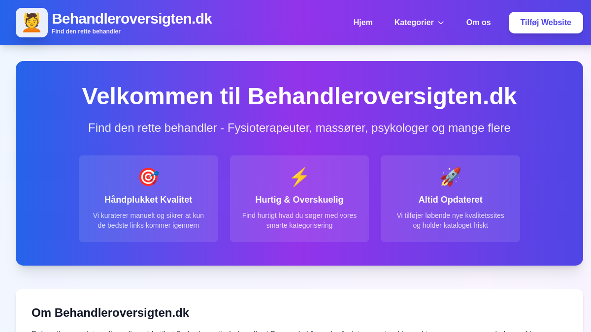 Screenshot af Behandleroversigten.dk