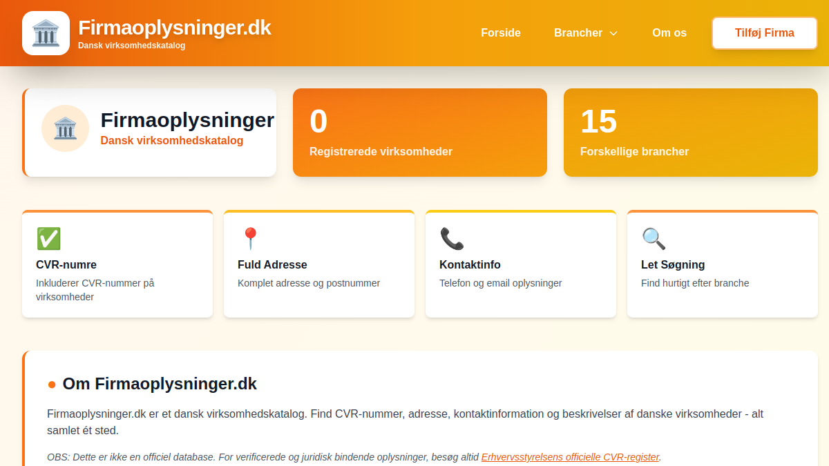 Screenshot af Firmaoplysninger.dk