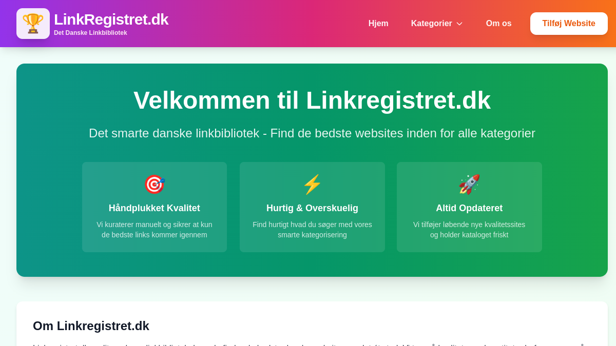 Screenshot af Linkregistret.dk