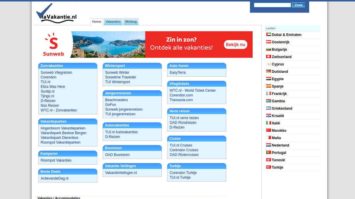 Screenshot van ViaVakantie.nl