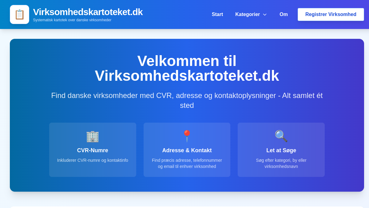 Screenshot af Virksomhedskartoteket.dk