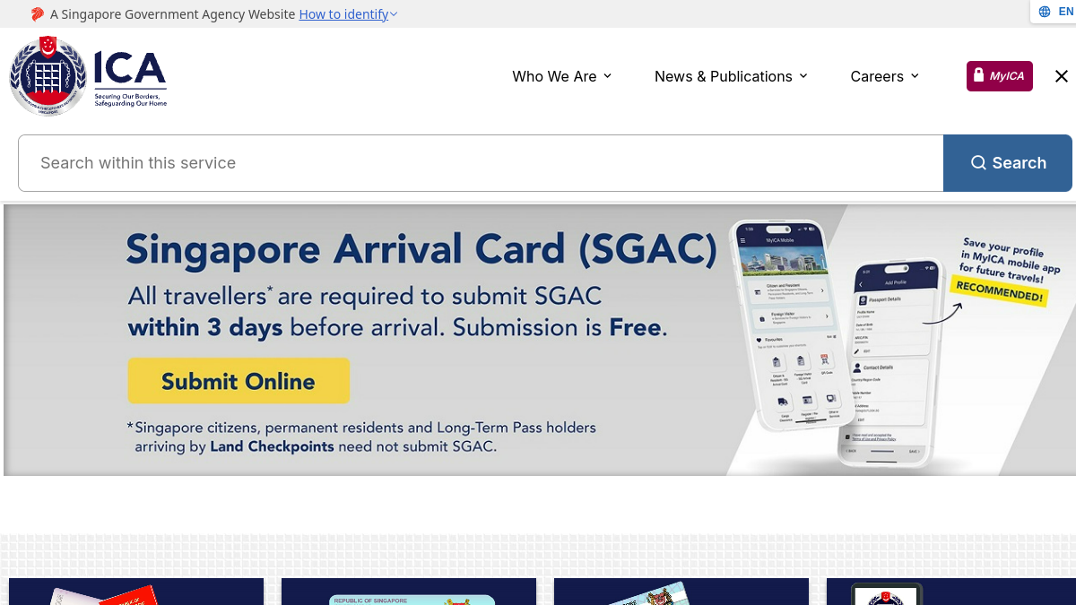 Current screenshot of www.ica.gov.sg