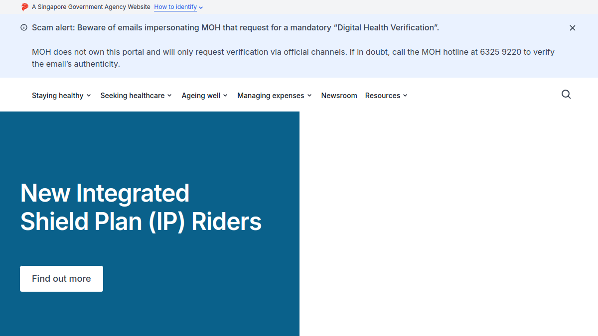 Current screenshot of www.moh.gov.sg