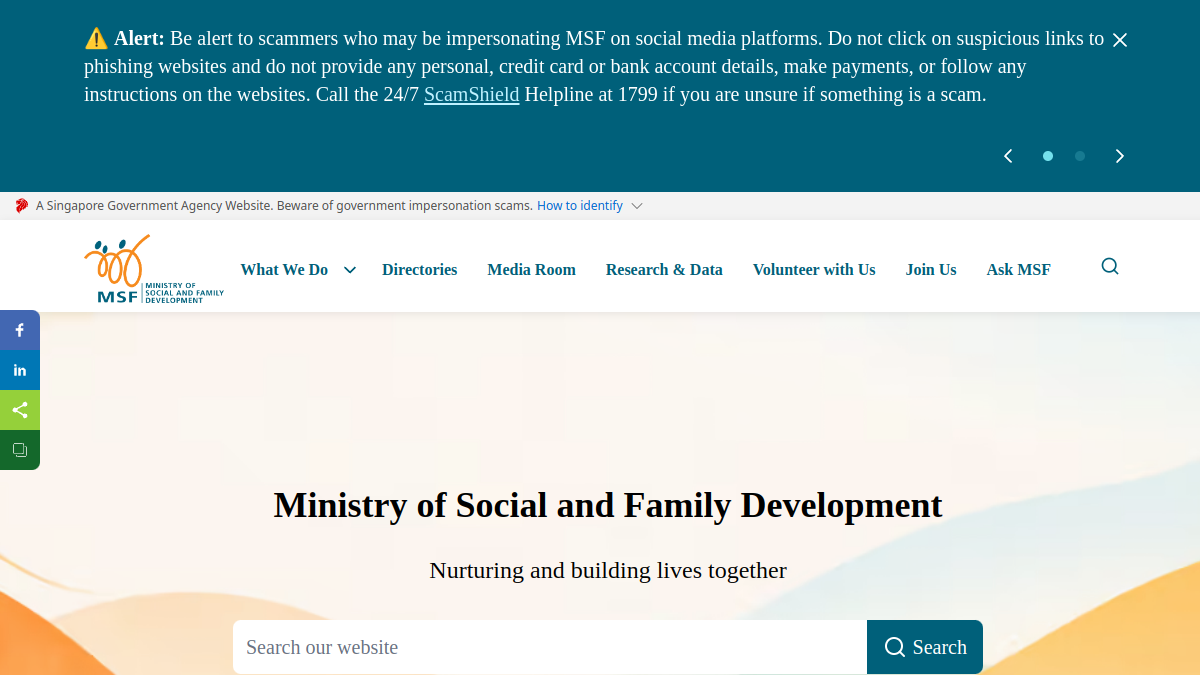 Current screenshot of www.msf.gov.sg