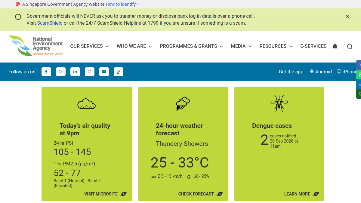 Current screenshot of www.nea.gov.sg