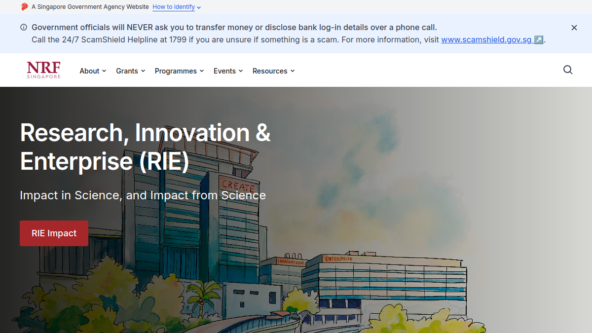 Current screenshot of www.nrf.gov.sg
